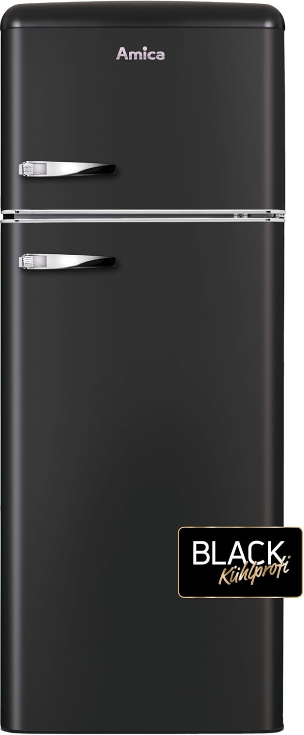 Amica Kühlschrank, 144 cm, 55 cm, 62 cm, Schwarz, KGC 15637 MS Retro Kühl-/Gefrierkombination / Matt / (H) x