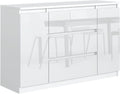 meble masztalerz Sideboard, Grau, Kommode 120, 3 Schublade, 2 Türen, Weiß Hochglanz Fronten