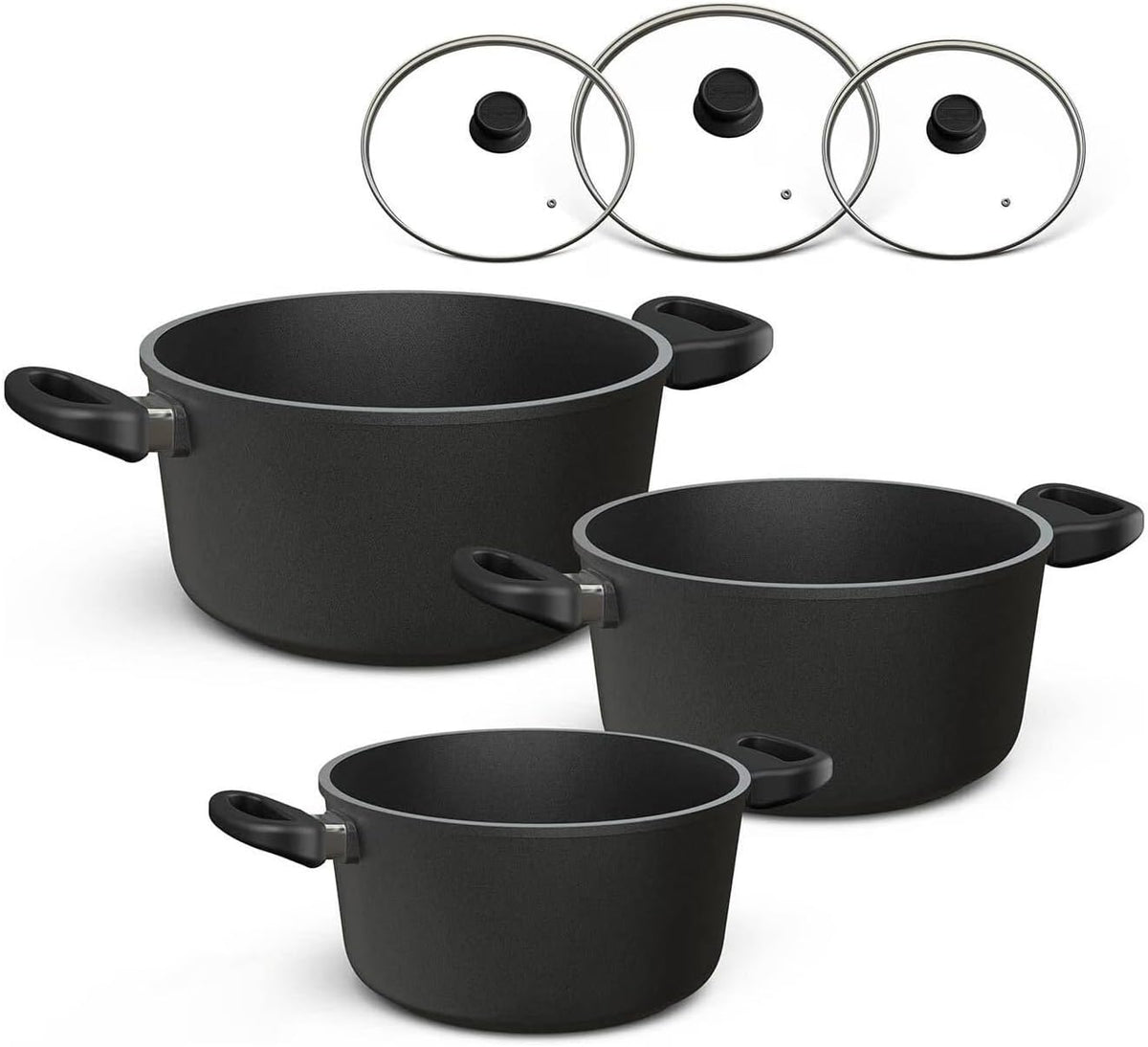 Hoffmann Backofen, Weiß, Topfset Induktion mit Glasdeckel, 6-teilig I Set alle Herdarten auch Induktion I Töpfe Made