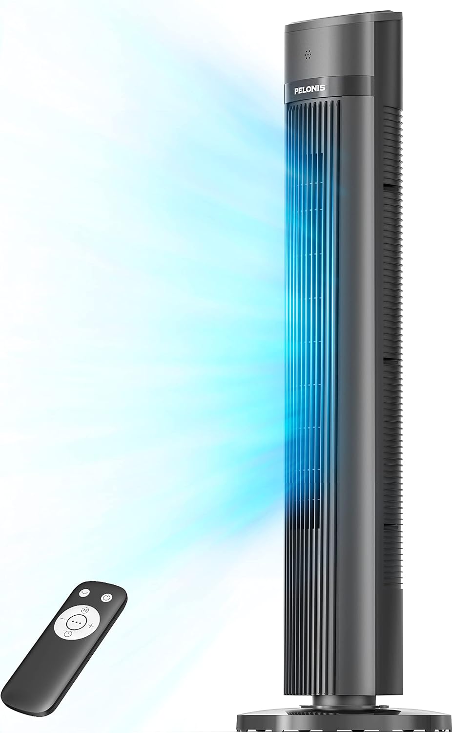 Pelonis Ventilator, 40 Zoll, 102CM, 7m, Schwarz, Leiser Turm, mit Fernbedienung, /s Tower Fan Stand mit 90° Oszillation