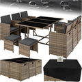 tectake Gartenmöbel-Set, Pulverbeschichteter Stahl, Polyethylen, Polyester, Glas, Natur