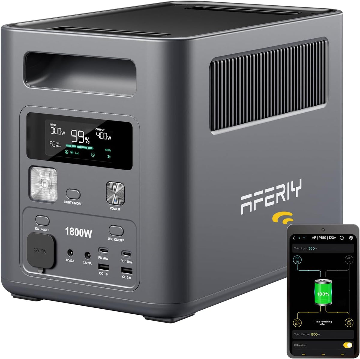 AFERIY Powerstation, 1024 Wh, 1800 W, 230 V, Grau, Solargenerator, LiFePO4 & 1Std Schnellladung Solargenerator, unter 10ms USV
