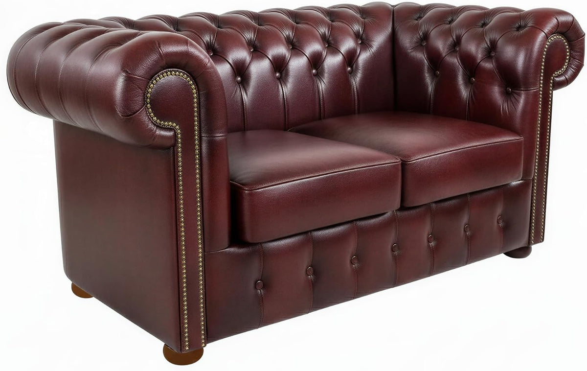 Sofa, 160 cm, Burgund, Generisch Chesterfield CASA 2-Sitzer, klassisches, Italienisches Echtleder, Handgefertigt in Einer polnischen Manufaktur