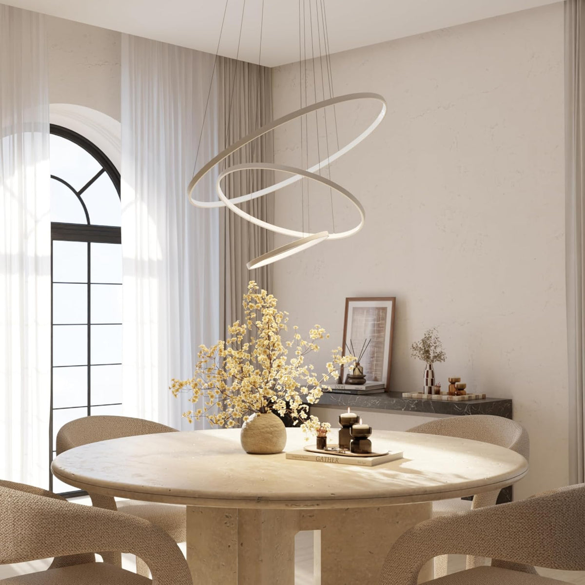 LUMIÈRE Design Hänge- & Pendelleuchten, Weiß, Deckenleuchte Pendelleuchte 'Omeva' dimmbar LED 3 Ringe