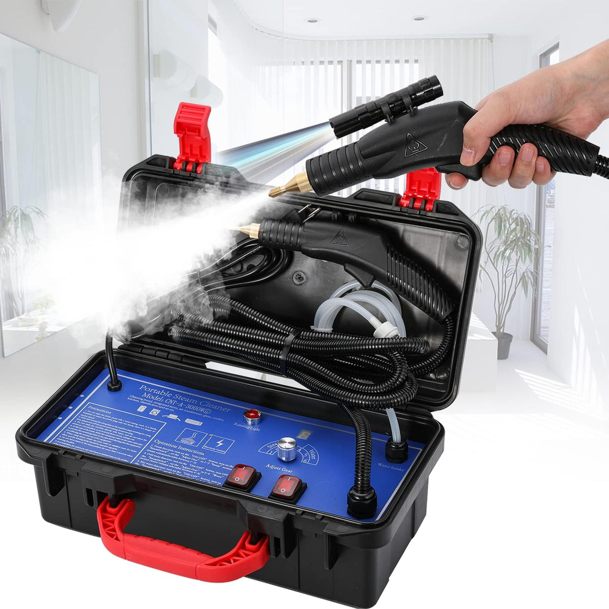 Moongiantgo Dampfreiniger, 1700 W, 220 V, Schwarz, für Alles Hochdruck Multifunktionaler Hand Steam Cleaner, Tanklose