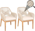 Mendler Esszimmerstuhl, beige/Creme, 2er-Set Gartenstuhl HWC-H56b, Sessel Outdoor, wetterfest Seilgeflecht Rope Holz Akazie - beige Kissen