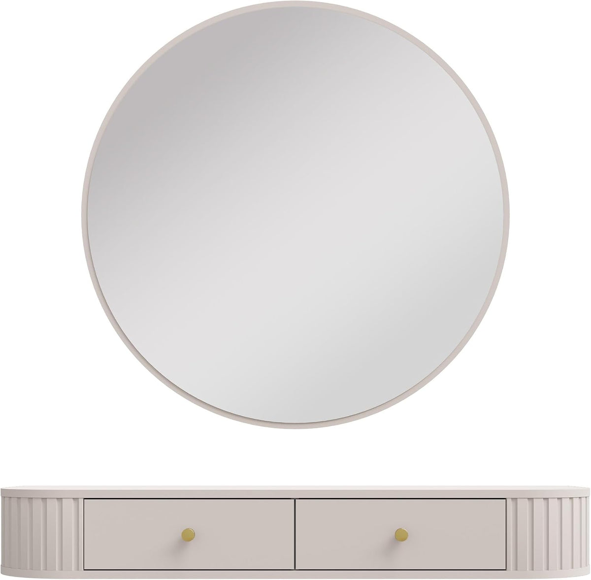 Schminktisch AXLIVING, 100 cm, Beige, Halay, Spiegel, 2 Schubladen