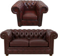 Sofa, 160 cm, 105 cm, Burgund, Generisch Chesterfield CASA Set 2-Sitzer, Sessel, klassisches, - Italienisches Echtleder