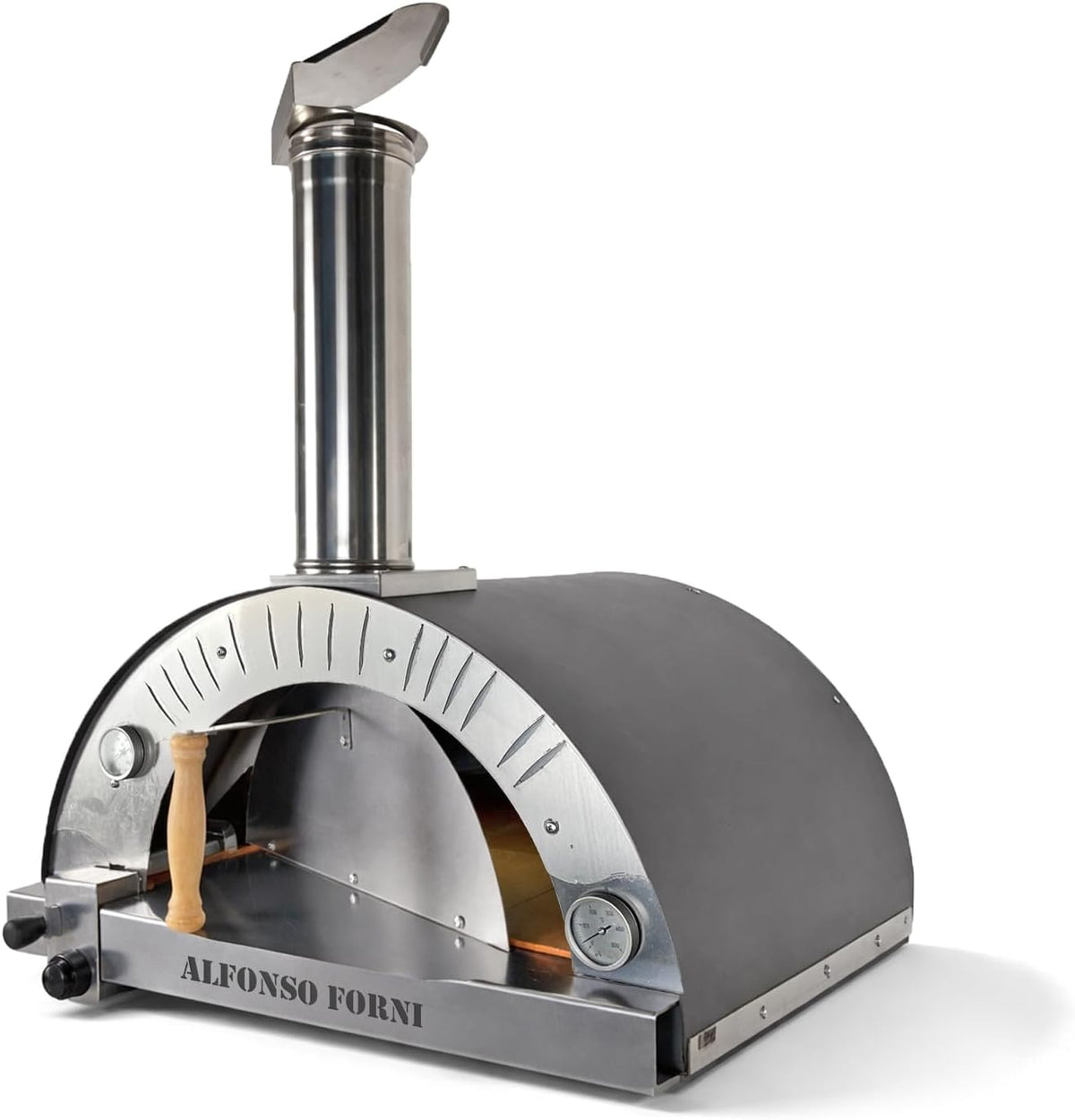 Alfonso Forni Pizzaofen, Braun, Hybrid- mit Gas und Holz, 4 Pizzen, für den Außenbereich, traditionelle Verwendung mit Holz oder Gasbrenner