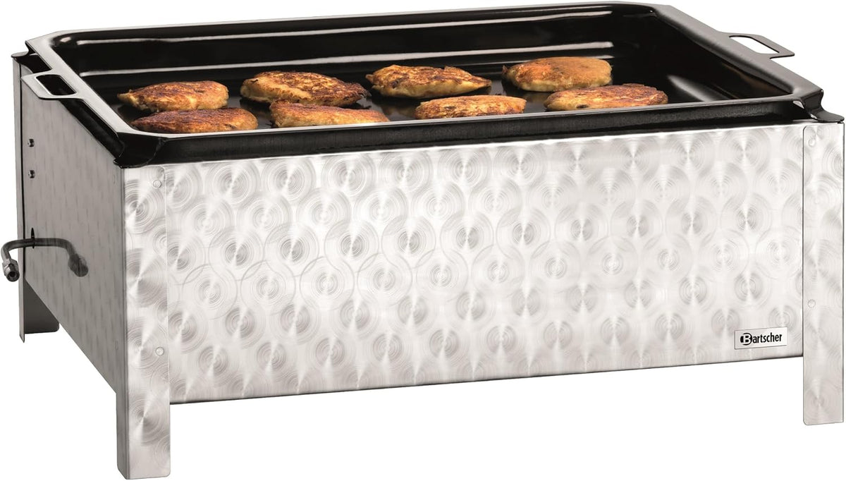 Bartscher Elektrische Küchengeräte, 10 kW , Gas-Art: Flüssiggas, Edelstahl , Maße Pfanne (BxTxH): 705 x 540 x 43 mm, Silber/Schwarz