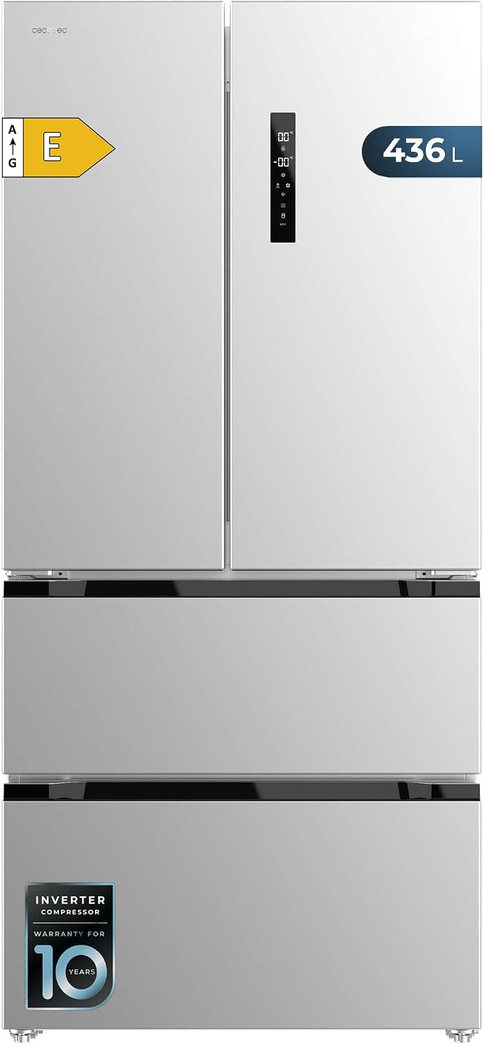 Cecotec Kühlschrank, 83,6 cm, 183 cm, 463 L, Silber, Französischer Tür Inox Bolero CoolMarket FD 436 Inox E Höhe
