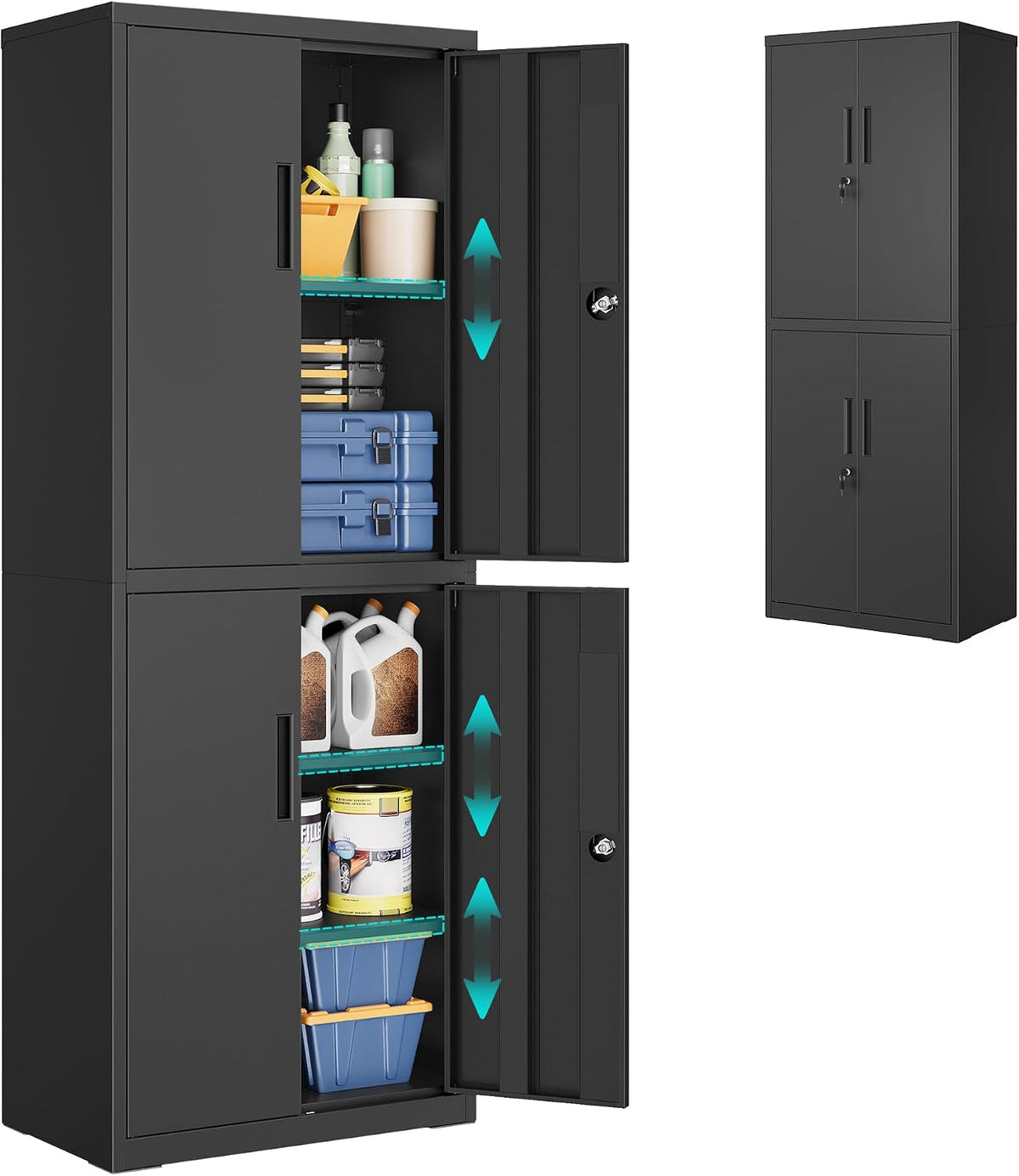 SONGMICS Aktenschränke, 40 x 60 x 180 cm (T x B x H), Stahl, Schwarz, Aktenschrank, mit 4 Türen und 5 Ebenen
