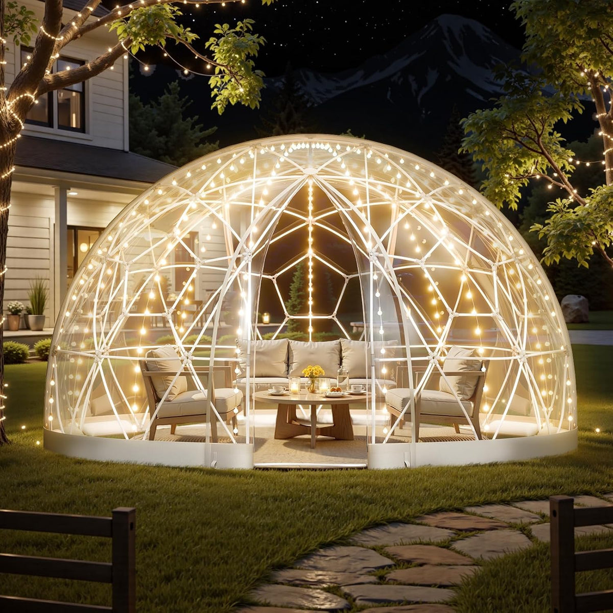 VEVOR Gewächshaus, 2,2 m, Natur, Gartenkuppel, 6 x großes transparentes Blasenzelt für 4, 7 Personen, geodätisches Kuppel mit Fenster