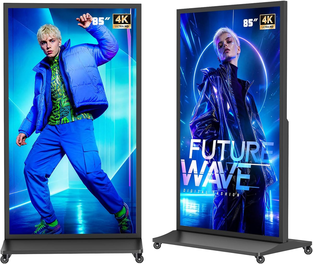MWE Digital-Signage-Display, 85 Zoll, Schwarz, Digitaler Kundenstopper, 4K UHD Digital Signage Display, Full-Screen LCD Digital Customer Stopper