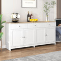 Ymkua Sideboard, 160x37x75 cm, Weiß/Holz, Buffetschrank, Kommode für Wohnzimmer und Esszimmer, Aufbewahrungsschrank mit 4 Türen und 3 Schubladen