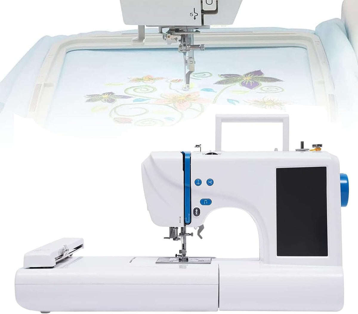 PixCy Stickmaschinen, Schwarz, Computergesteuerte Näh- und Stickmaschine, 75 integrierte Designs + Musterränder