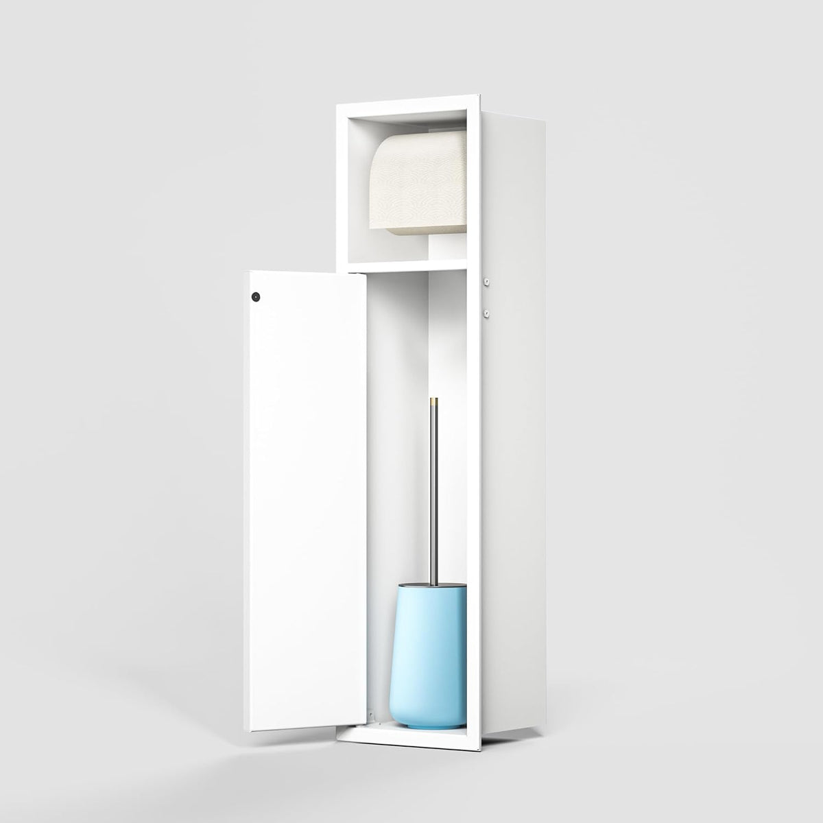 Bernkot Toilettenpapierhalter, 63×15 cm, Weiß/Hellblau, Unterputz Edelstahl, Unterputz WC Schrankmodul Klopapier aufbewahrung