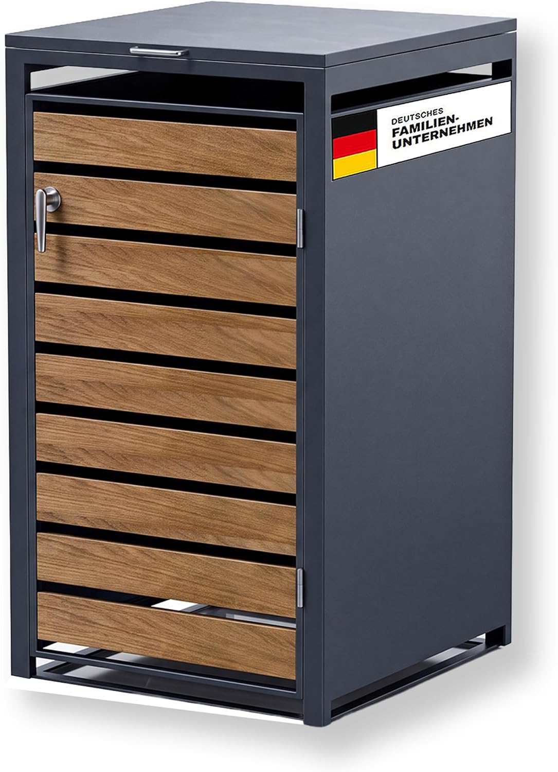 Metzler Mülltonnenbox, 240 L, Anthrazit, in & Holzoptik 1er, Mülltonnenverkleidung für 1 Tonne, witterungsbeständiger und pulverbeschichteter Stahl