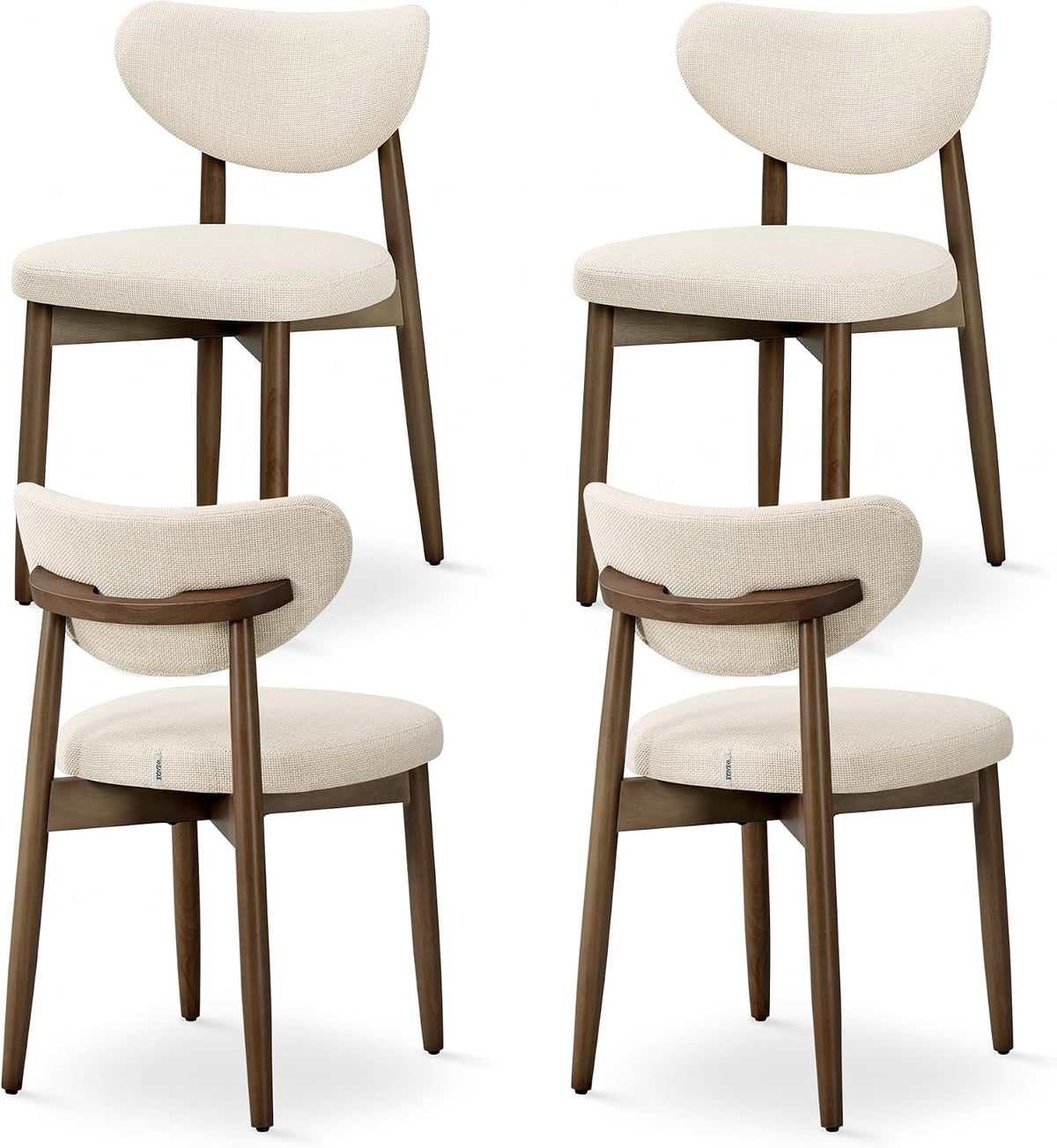 VASAGLE Esszimmerstuhl, Weiß, 4er Set, Küchenstuhl, Polsterstuhl mit Massivholzbeinen, ergonomische Rückenlehne