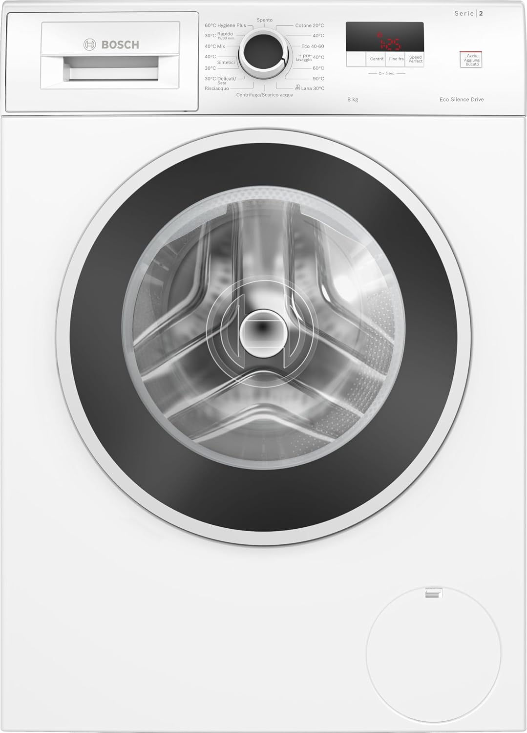 Bosch Waschmaschine, 60 cm, 8 kg, Weiß, Elettrodomestici WGE03200IT Serie 2, Frontlader, Kapazität, 1200 U/m