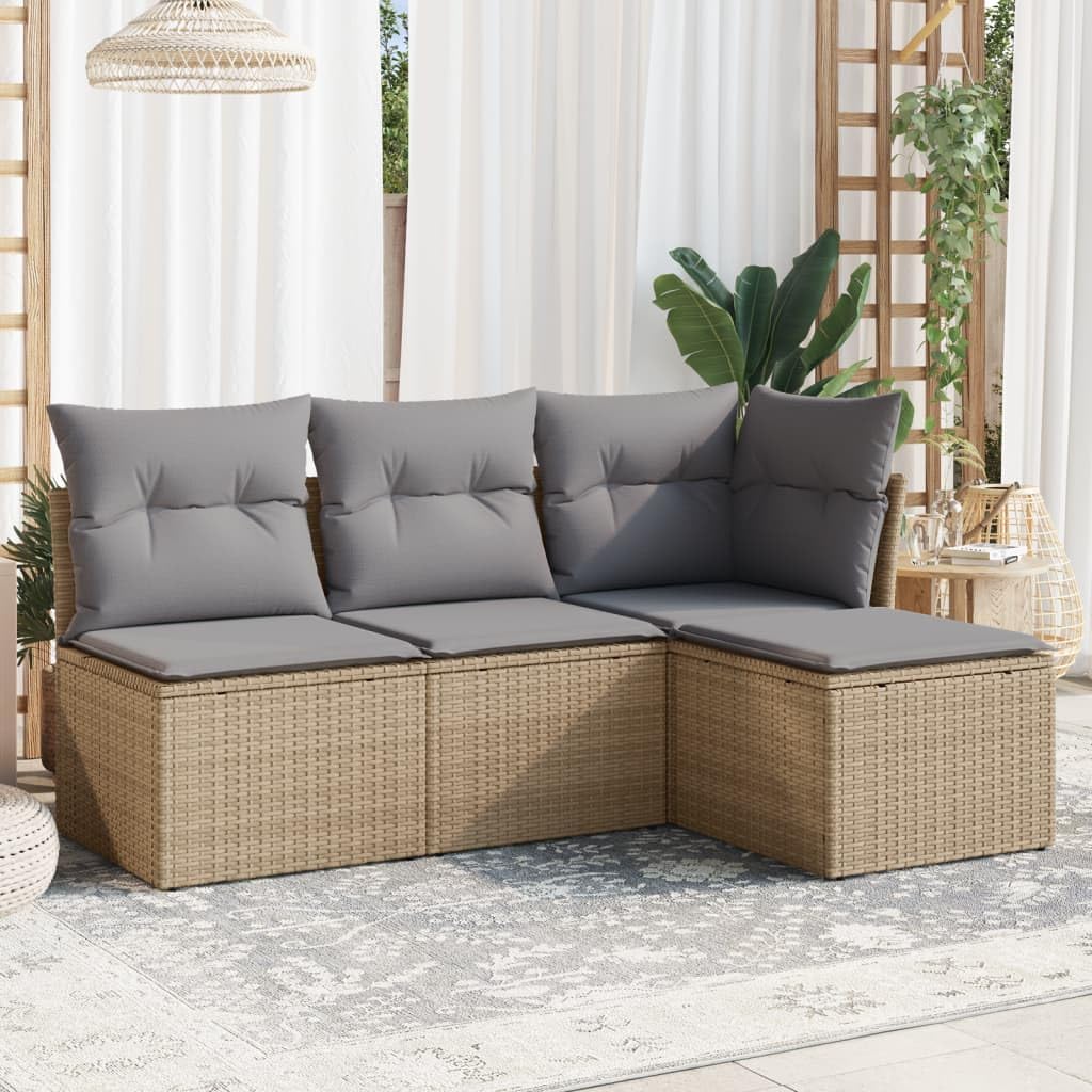 Gartenmöbel-Set Keyroto, Beige, 4-TLG Gartenlounge Outdoor GartenSofa mit Stauraum Rattan