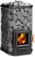 FinTec Kaminofen, 17,5 kW, 180 kg, Schwarz/Grau, ARTHUR Holz-Saunaofen I Steinvolumen I Große Glastür I