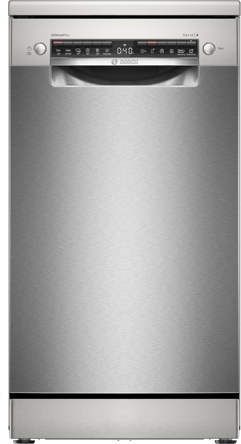 Bosch Geschirrspüler, 10 Gedecke., 45 cm, Silber, Serie 4, freistehend Spülmaschine, gebürsteter Stahl, Anti-Fingerabdruck