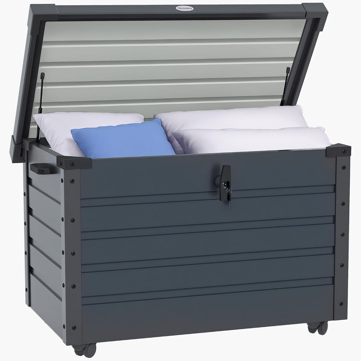 Outsunny Auflagenboxen, 100 x 62 cm, 295 Liter, Dunkelgrau, Gartenbox Metall Wasserdicht Abschließbar Auflagenbox