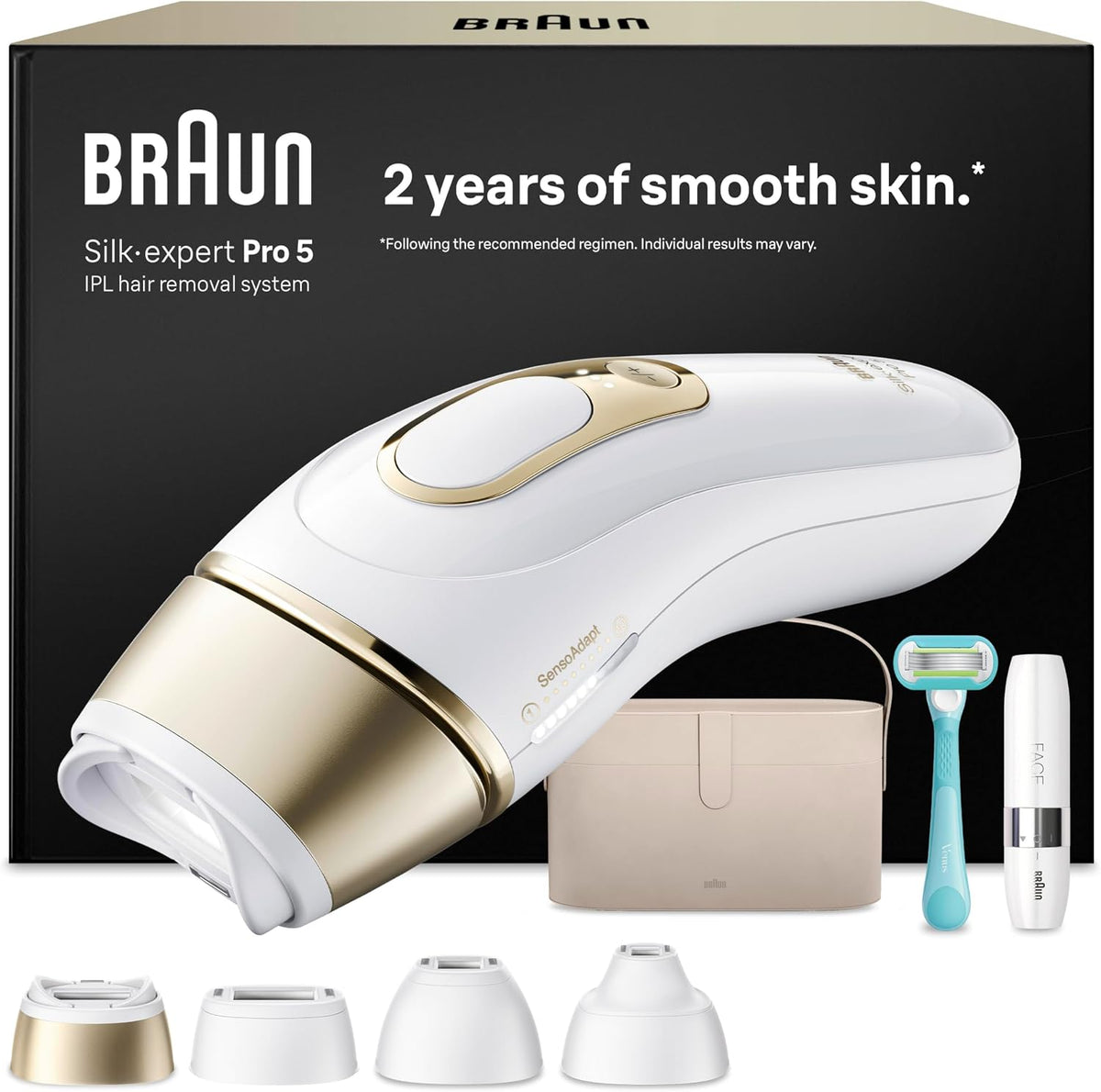 Braun Systeme, Braun/Gold, Smart IPL Geräte Haarentfernung Silk·expert Pro 5, Dauerhafte Laser Haarentfernung für Zuhause