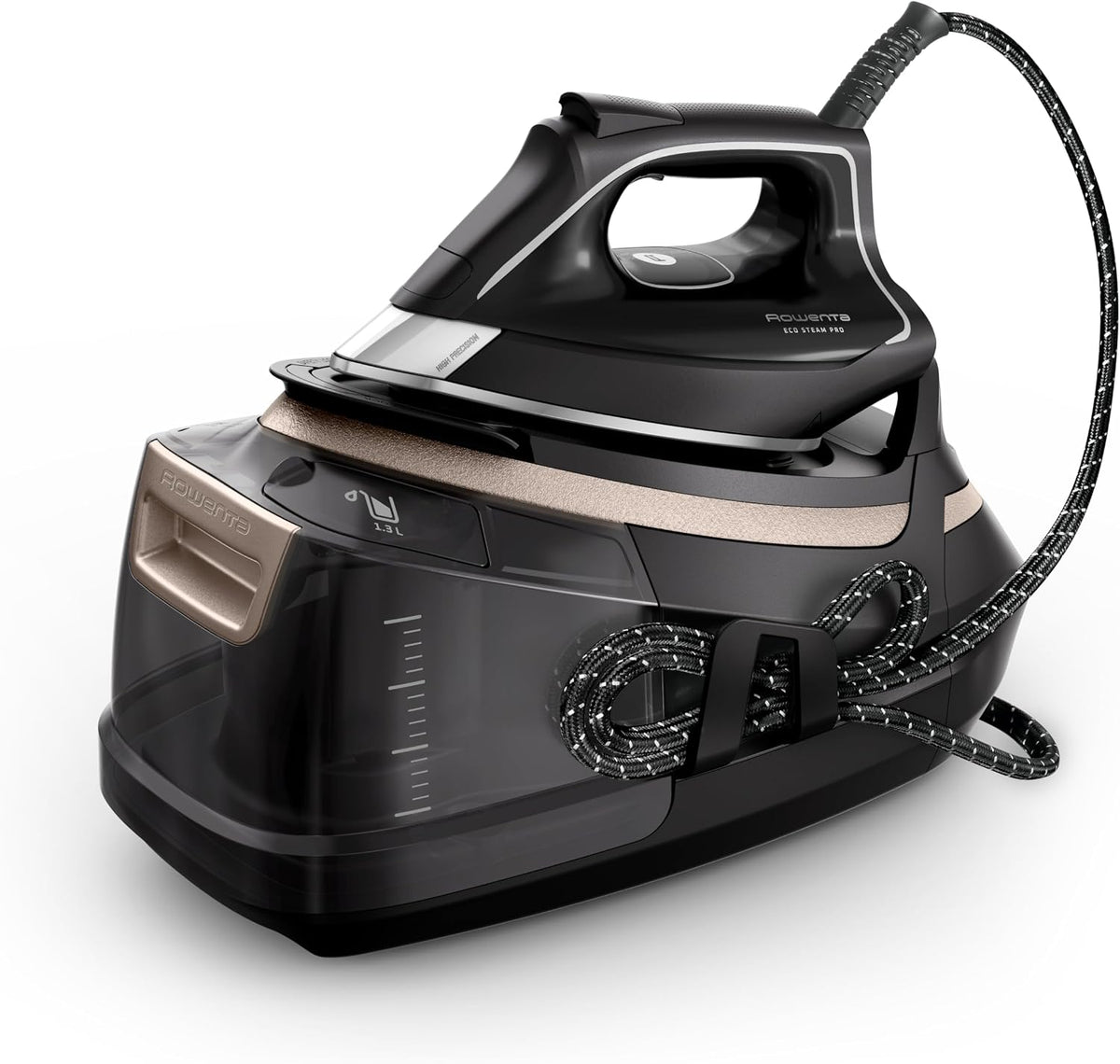 Rowenta Dampfbügelstationen, 8 bar, 1,3l, schwarz/beige, Eco Steam Pro Dampfbügelstation, 2800 Watt, Dampfdruck