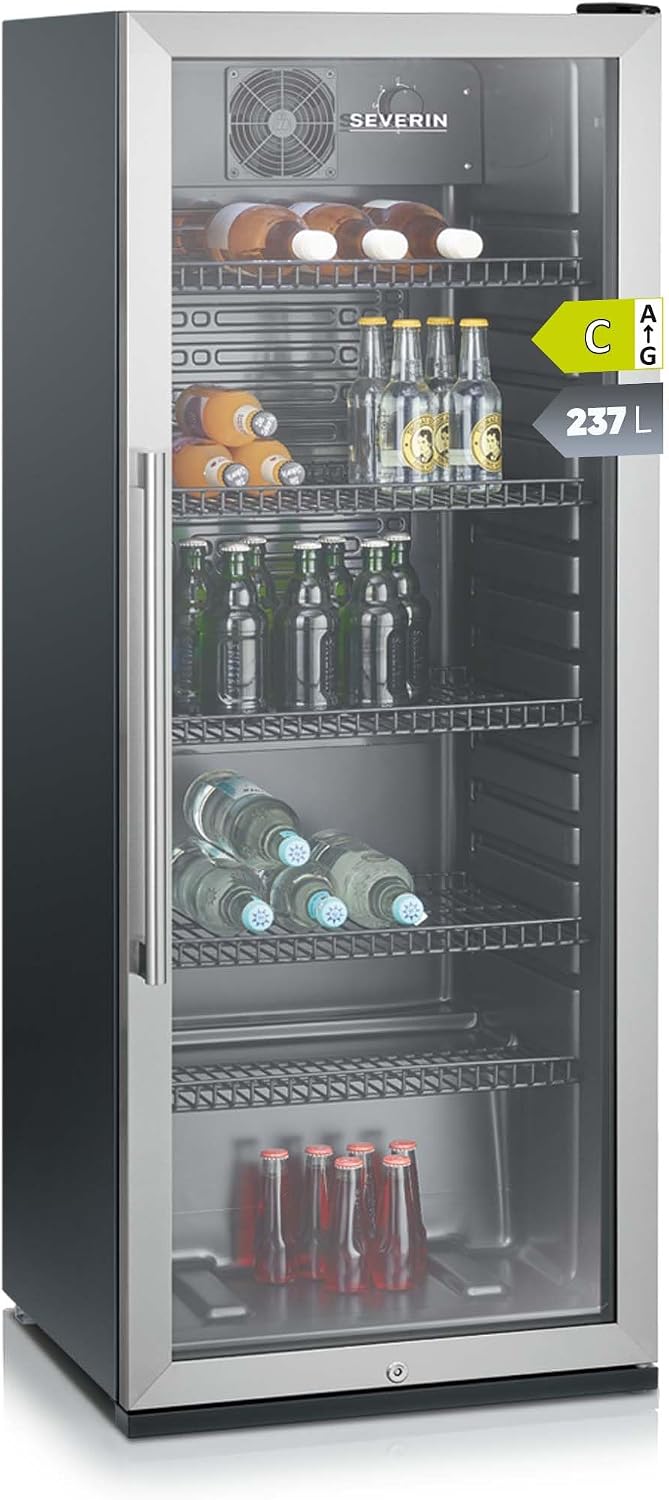 SEVERIN Kühlschrank, 237 L, schwarz, Flaschen, mit integriertem Schloss und integrierter LED-Beleuchtung, Nutzinhalt