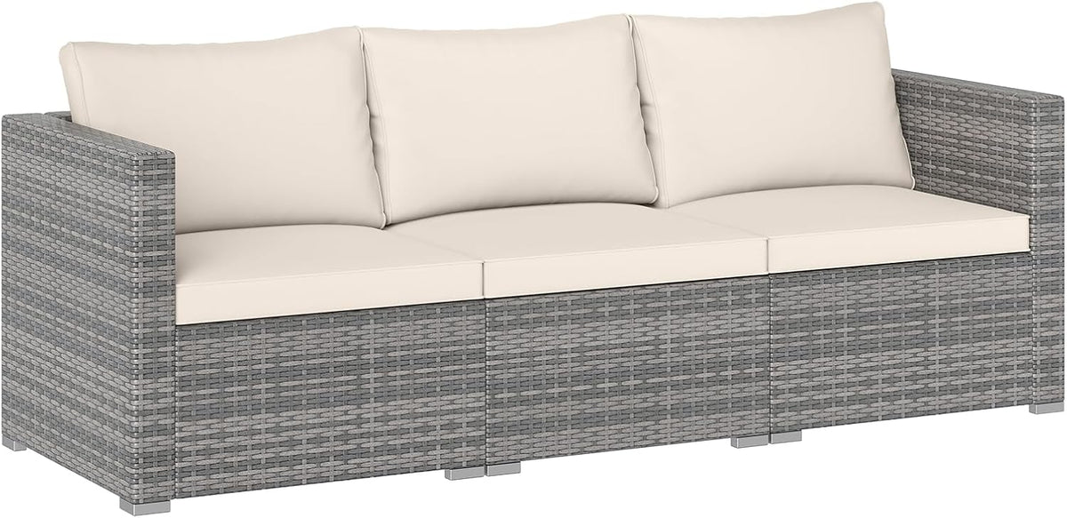 Sofa COSTWAY, 193 x 67 x 61,5 cm, Beige, Garten mit Kissen, 3-Sitzer Lounge, Rattan Lounge Möbel Outdoor, Gartenlounge