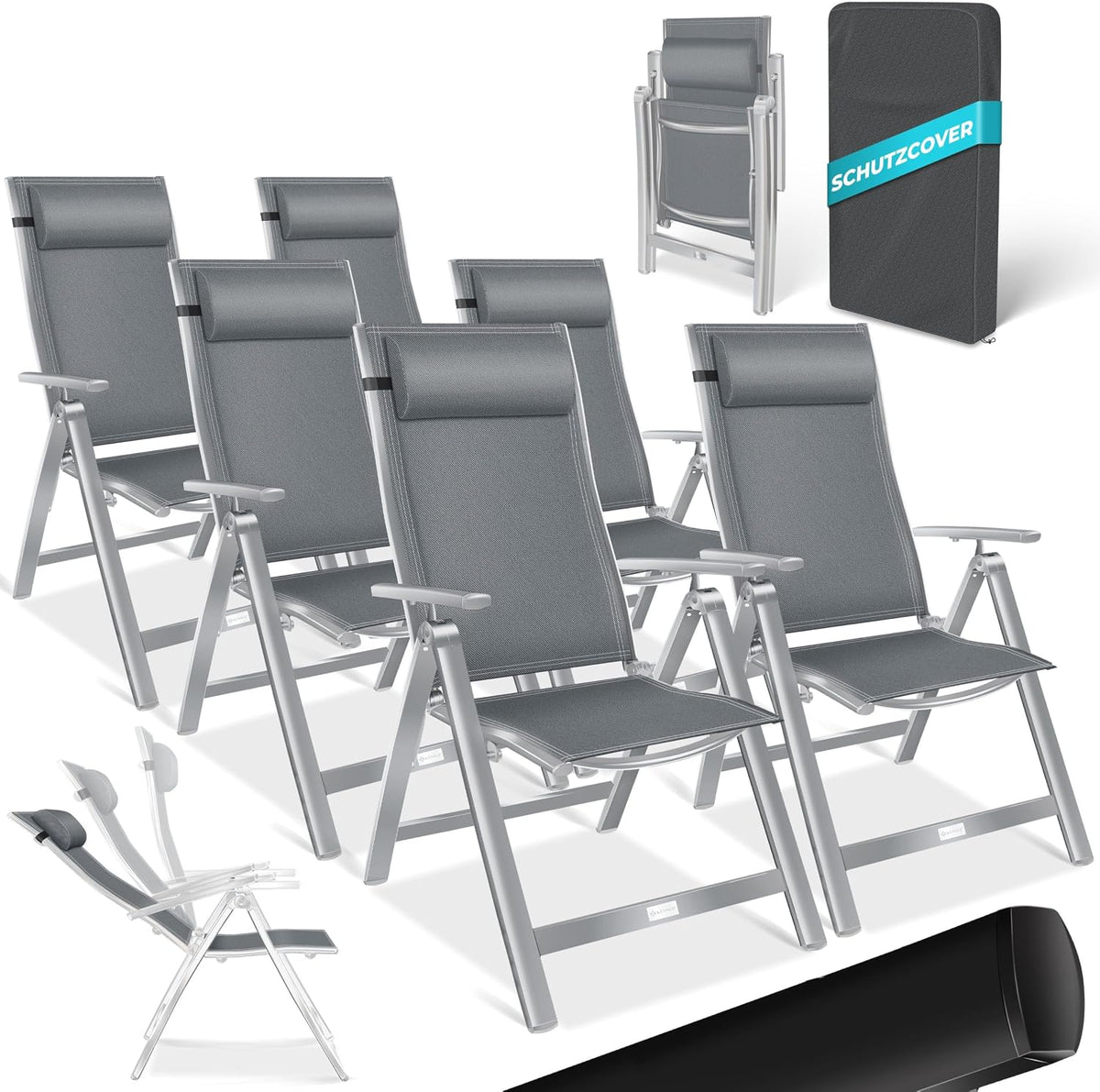 KESSER Esszimmerstuhl, Hellgrau, Gartenstuhl Hochlehner mit Armlehnen 6er Set Aluminium