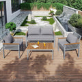 Sofa Oxtao, Grau, Gartenmöbel Sitzgruppe Set aus Rattan für Garten für 4, Outdoor Gartenmöbel-Set Essgruppe Lounge mit Tisch & Stühle