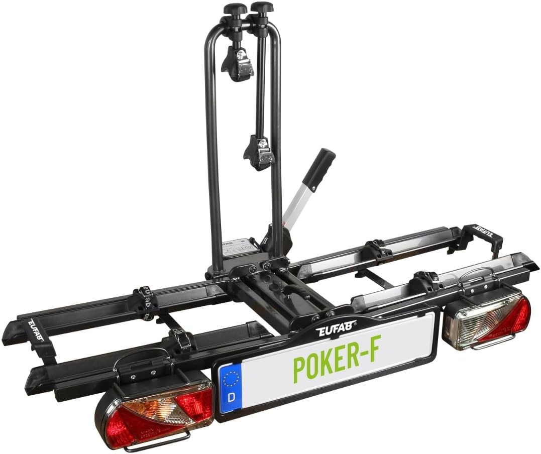EUFAB E-Bike, 142 x 70 x 58 cm, Schwarz, 12010LAS Fahrradträger POKER-F, geeignet, komplett vormontiert, Diebstahlschutz