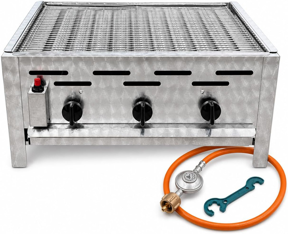 Bluecraft Gasgrill, Silber, Gastrobräter 3-flammig aus Edelstahl mit Rost-Set &