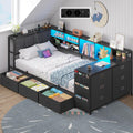 Brinlawb Bett, 90x200 cm, Schwarz, Polster Schlafsofa, Jugend mit 6-Schubladen-Kommode und Integrierter, Tages mit LED-Beleuchtung und Ladestation