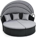 GIANTEX Sofa, 187 cm, Grau, Sonneninsel Liegeinsel mit Kissens, faltbarem Sonnendach, Rattan Lounge Gartenmuschel Outdoor