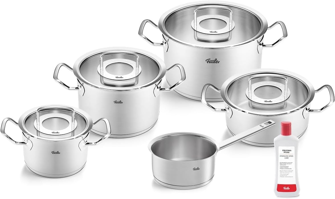 Fissler Original-Profi Collection/Edelstahl-Kochtopfset, 6-teilig, Töpfe mit Glas-Deckel (3 Kochtöpfe,1 Bratentopf 1 Sauteuse-deckellos, 1
