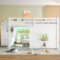 Jovify Bett, Weiß, Etagen 140x200 mit LED-Beleuchtung, Kinder Hoch mit Stauraum Treppe und Fenster, Ohne Matratze