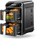 COBNN Heissluftfritteuse, 2460 W, 5,5 L, 11 L, Weiß, Heißluftfritteuse 2 Kammern übereinander, platzsparende vertikale Doppelkammer