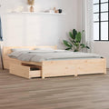 Iiaky Bett, 150 x 200 cm, Natur, 150x200 mit Stauraum Holz mit Schubladen Stauraum