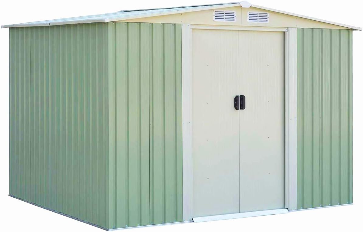 Gerätehaus COSTWAY, 257x205x175,5 cm, 8 m, verzinkte Stahlbleche, Grün, Gartenhaus Metall, mit Schiebetür & Giebeldach
