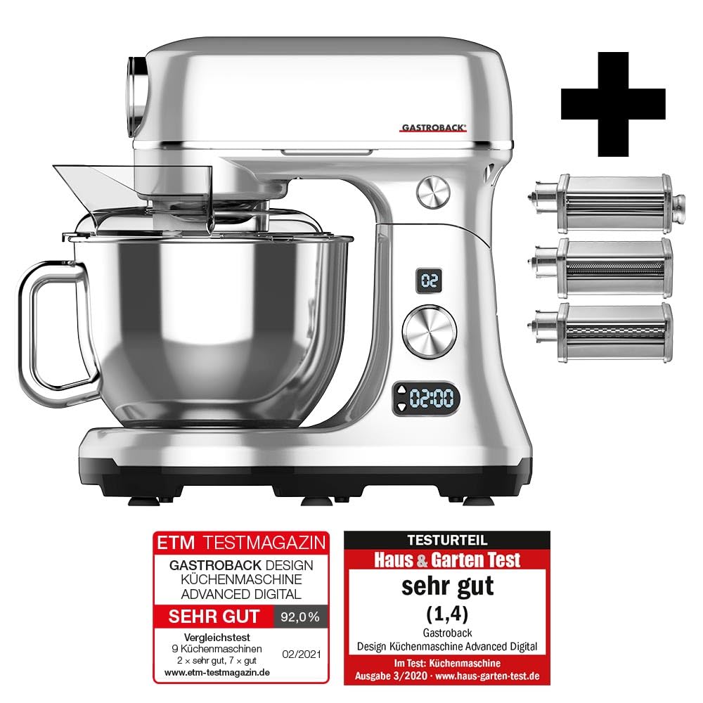 GASTROBACK Universalküchenmaschinen, 600 W, 5 L, Silber, Design Küchenmaschine Advanced Digital 20-teilig, Mit Edelstahl