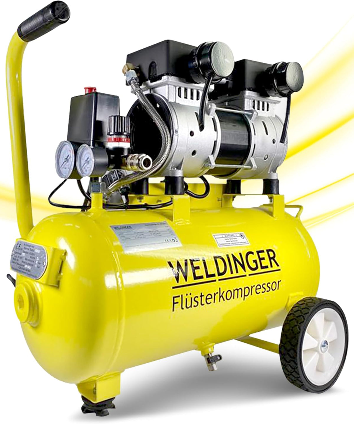 WELDINGER Kompressor, 1500 W, 202 l, 24 l, Weiß, Flüster FK 120 turbo pro Luftabgabe /min ölfrei