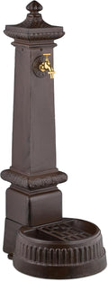 Relaxdays Brunnen & Kaskaden, 100x44,5x38 cm, braun, Standbrunnen antik, mit Wasserhahn & Becken, HxBxT:, Wasserzapfsäule Garten