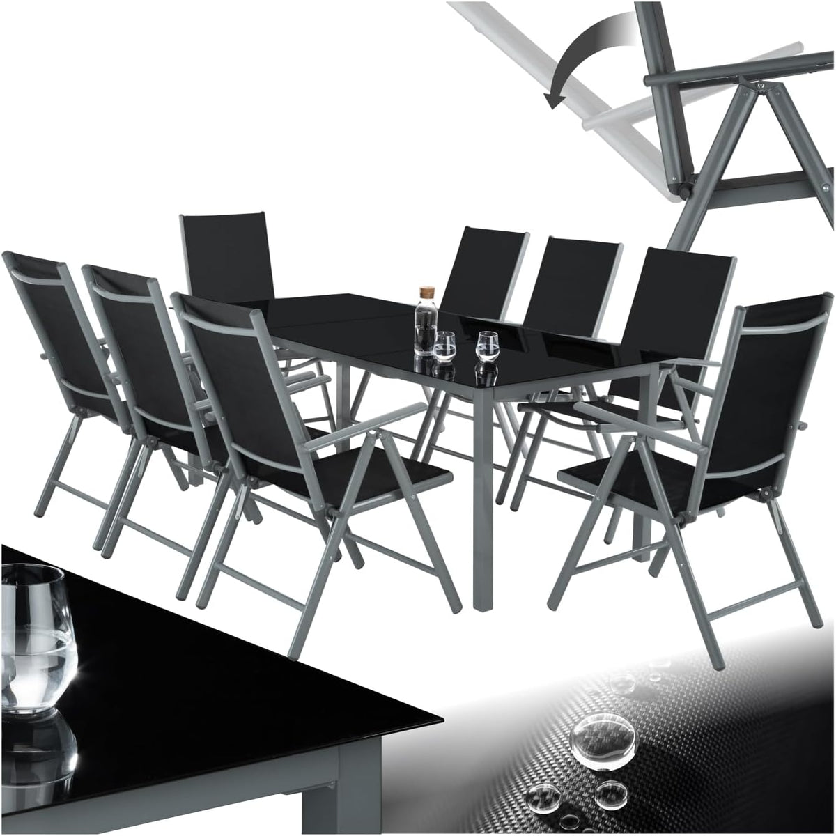Gartenmöbel-Set tectake, Pulverbeschichtetes Aluminium, Polyester, Polyethylen, gehärtetes Sicherheitsglas, anthrazit