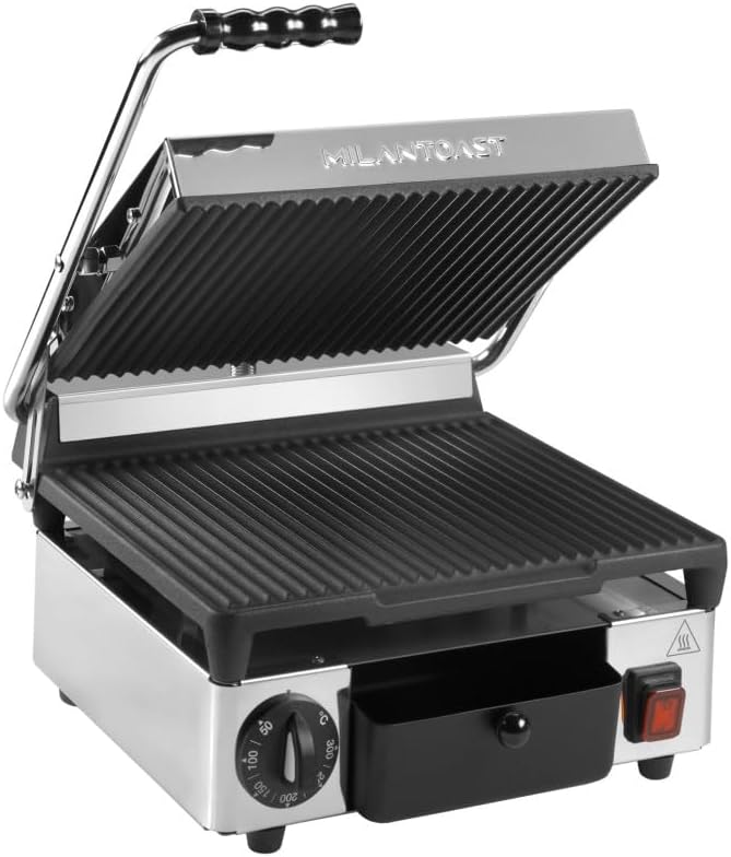 MILAN-TOAST Elektrische Tischgrills, 170 mm, Schwarz, 491056 Kontaktgrill, 310 x 380 x, Medium, gerillt