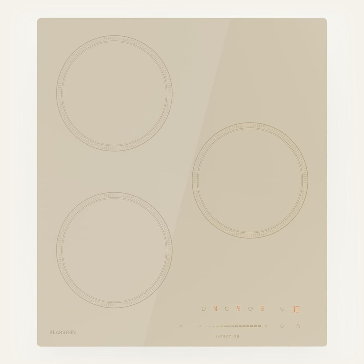 Klarstein Kochfeld, 6.600 W, Beige, Victoria Induktions, 3-Zonen-Einbau-Induktions, Mit Boostern, Touch-Schieberegler