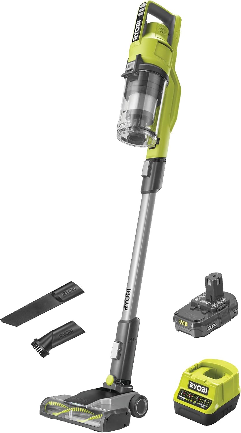 RYOBI Staubsauger, 820 l, 24 cm, 18 V, 2 Ah, Grün, ONE+ Akku-Bodenhandsauger RSV18-120G (30 AirWatt, /min Luftstrom